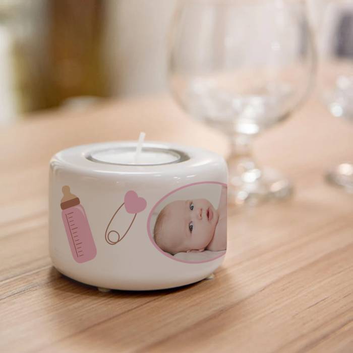 Suport ceramic personalizat pentru lumanare - Baby girl