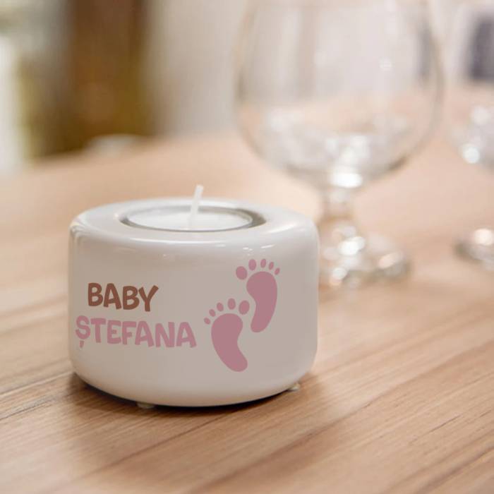 Suport ceramic personalizat pentru lumanare - Baby girl