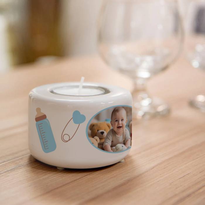 Suport ceramic personalizat pentru lumanare - Baby boy