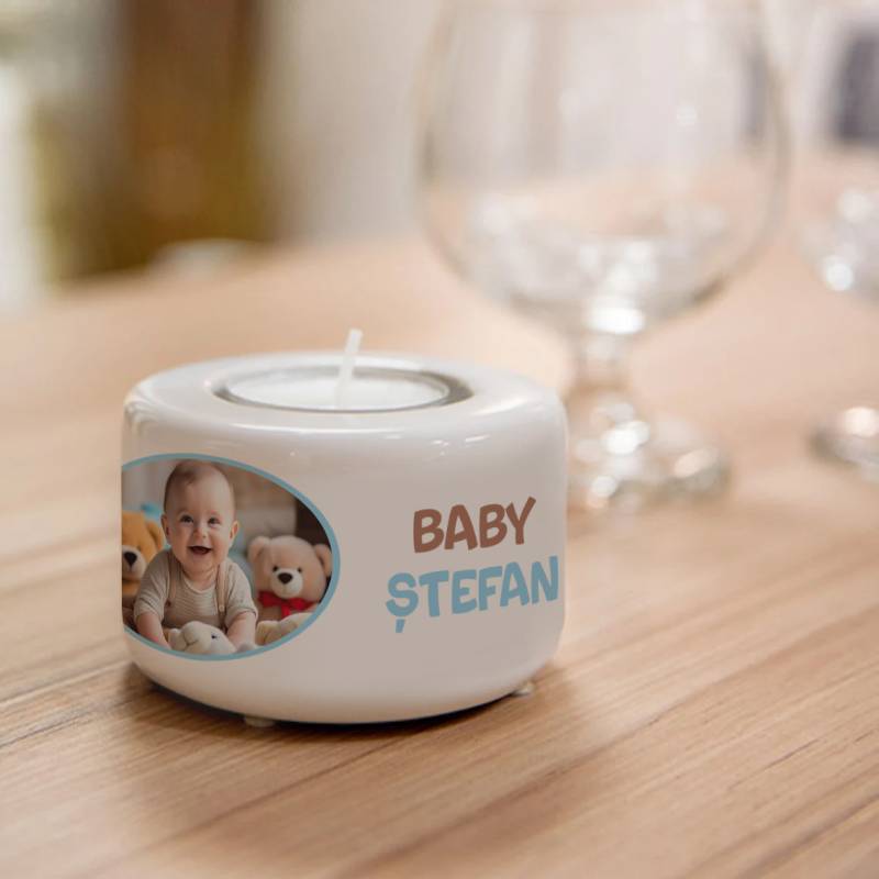 Suport ceramic personalizat pentru lumanare - Baby boy