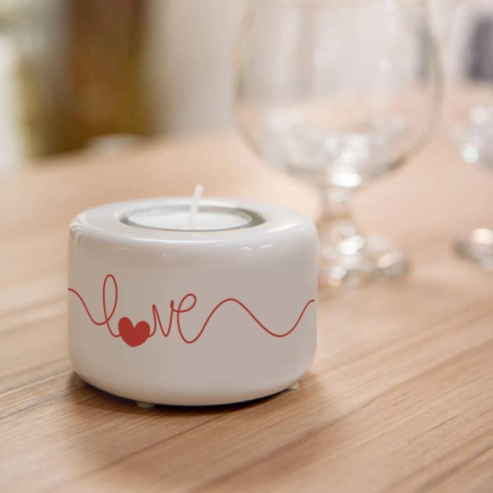 Suport ceramic personalizat pentru lumanare - Love