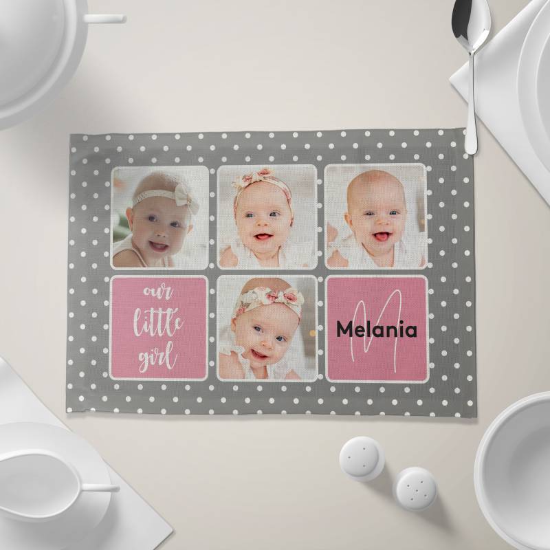 Suport din panza de in pentru farfurie personalizat - Our little girl