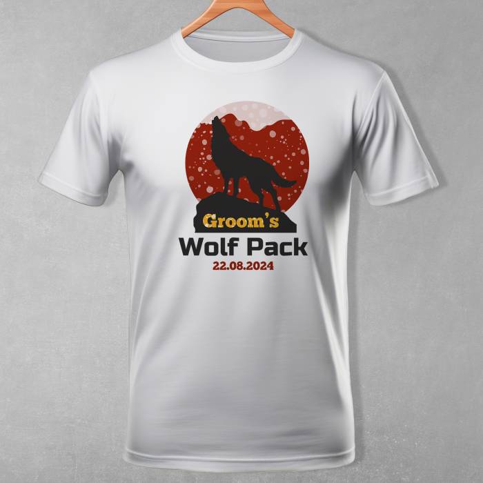 Tricou personalizat pentru petrecerea burlacilor - Groom's Wolf Pack