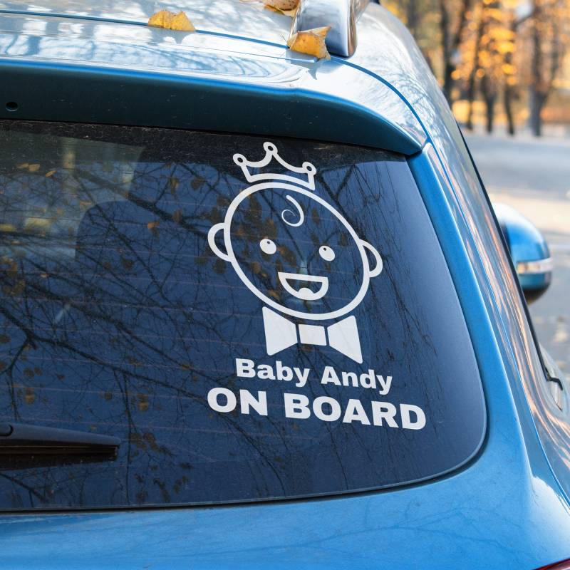 Sticker auto baby on board cu nume personalizat